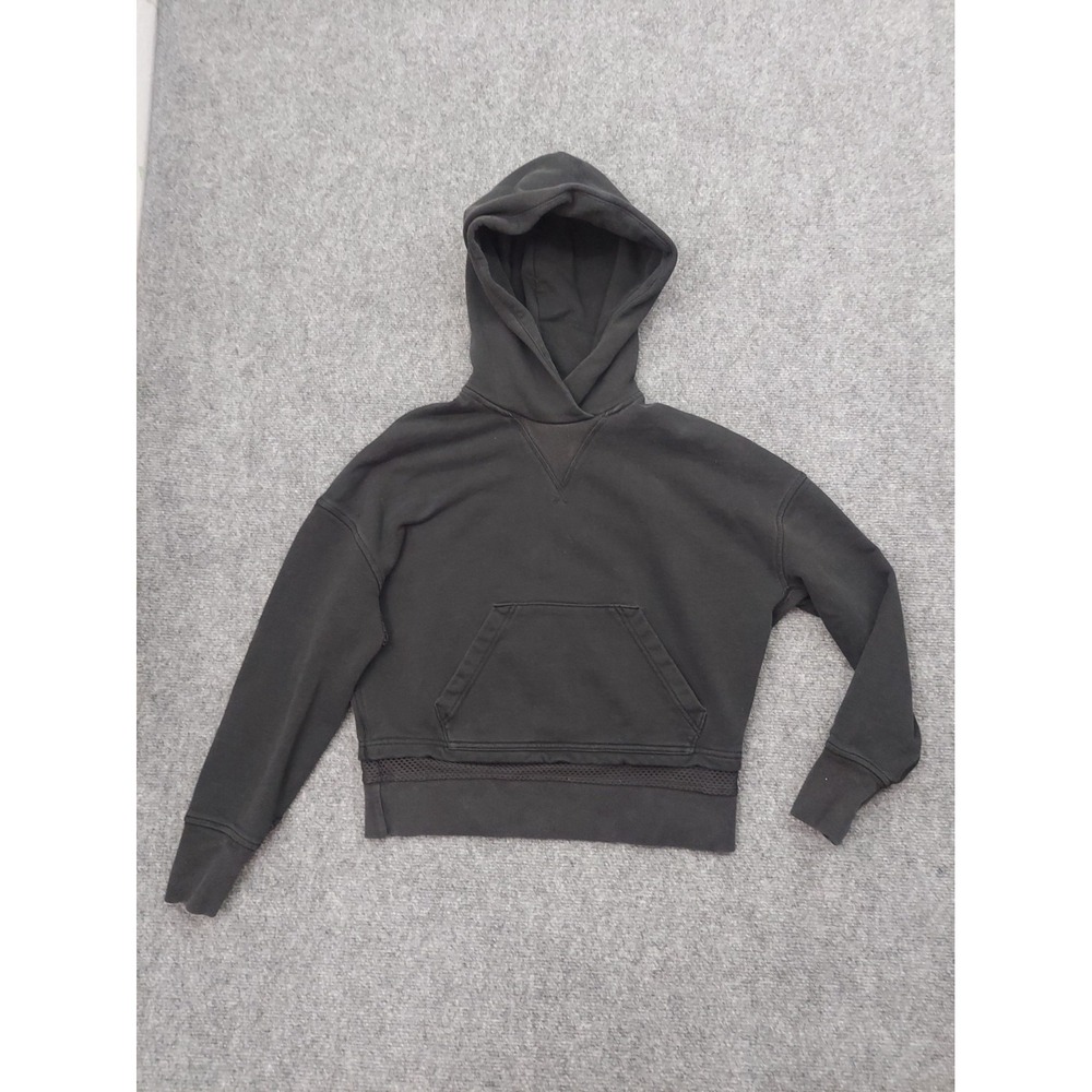 Lululemon Hoodie Sweat Shirt Womens 4 Black Cropped Fleece FLAW
